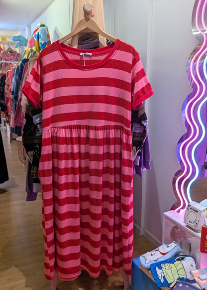 The Edit - Pink & Red Sugar Stripes Smock Dress