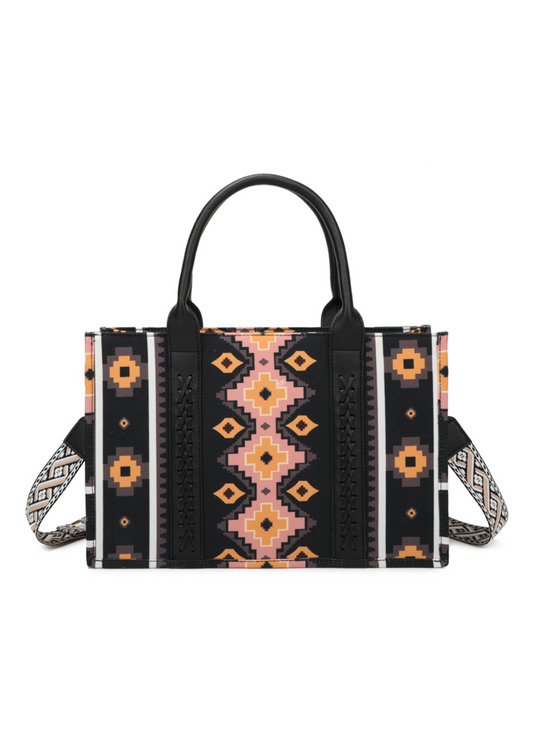 The Edit - Black Ikat Print Tote Handbag