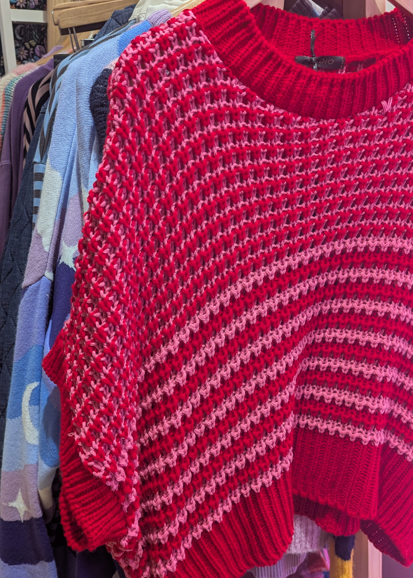 The Edit - Pink & Red Stripe Textured Knit Top