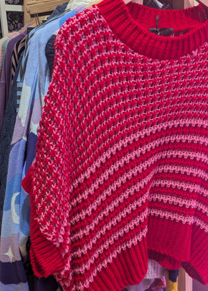 The Edit - Pink & Red Stripe Textured Knit Top