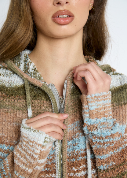 Daisy Street - Earthy Striped Knit Hoodie
