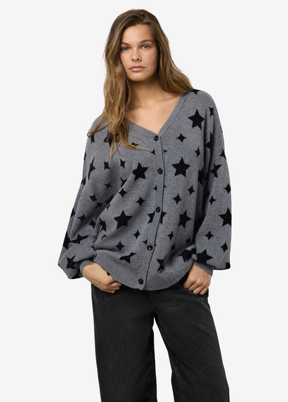 Noisy May - Grey Stars Oversized Knit Cardigan