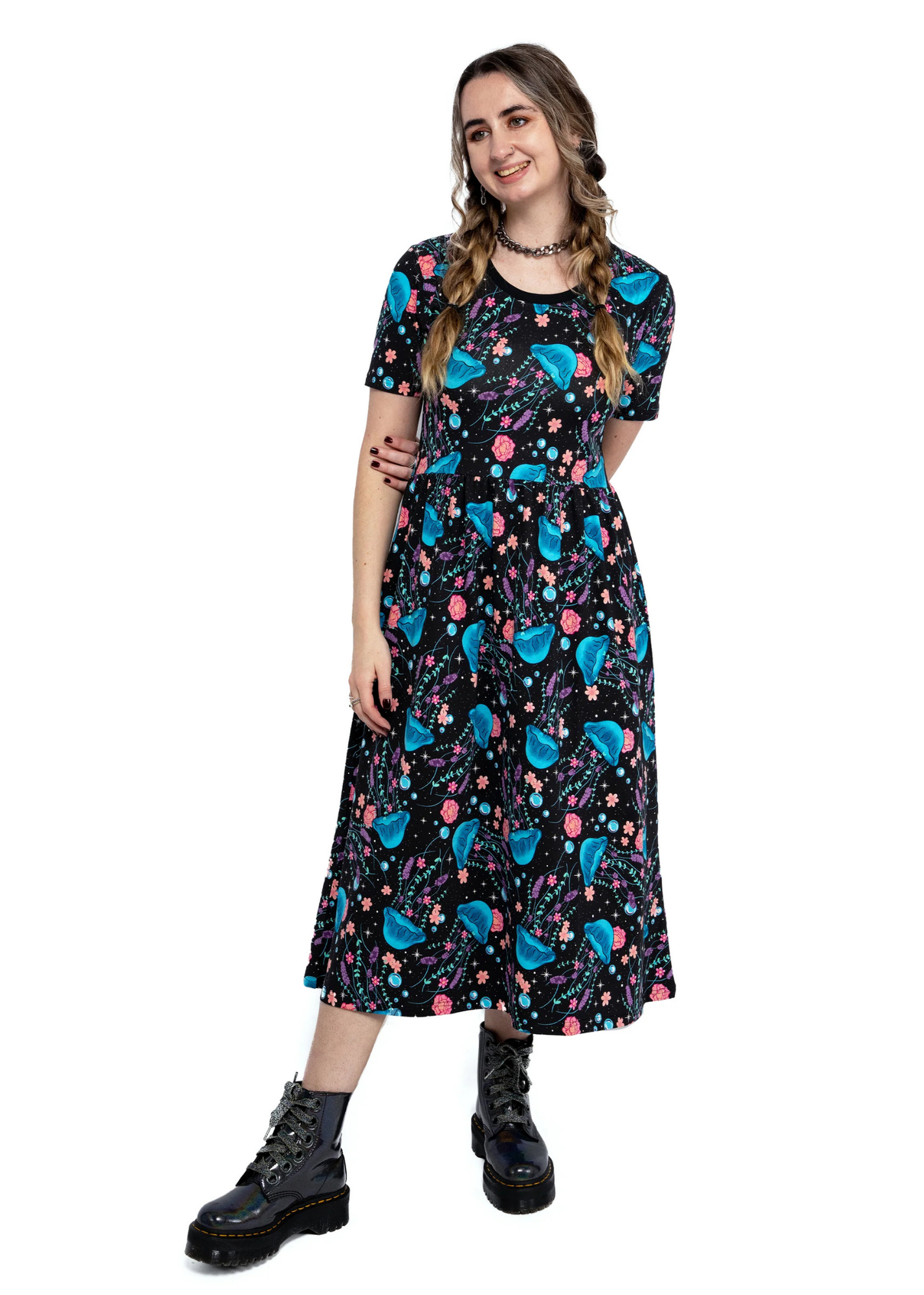 Rebel Romance - Floral Jellyfish Midi Stretch Dress