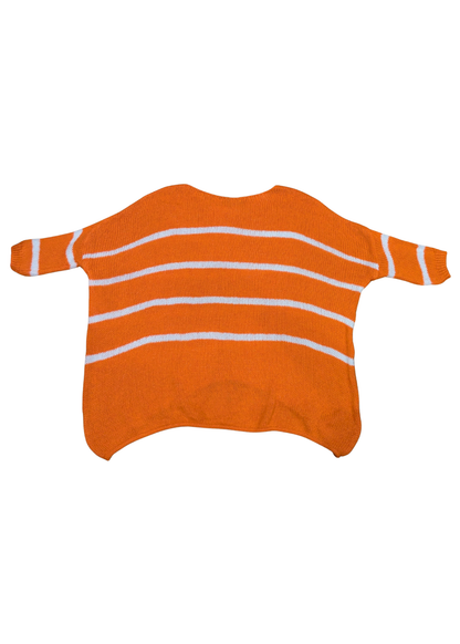 The Edit - Orange and white Stripe ¾ Sleeve Jumper