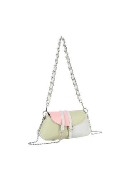 The Edit - Pink, Green & Grey Colour Block Mini Baguette Handbag