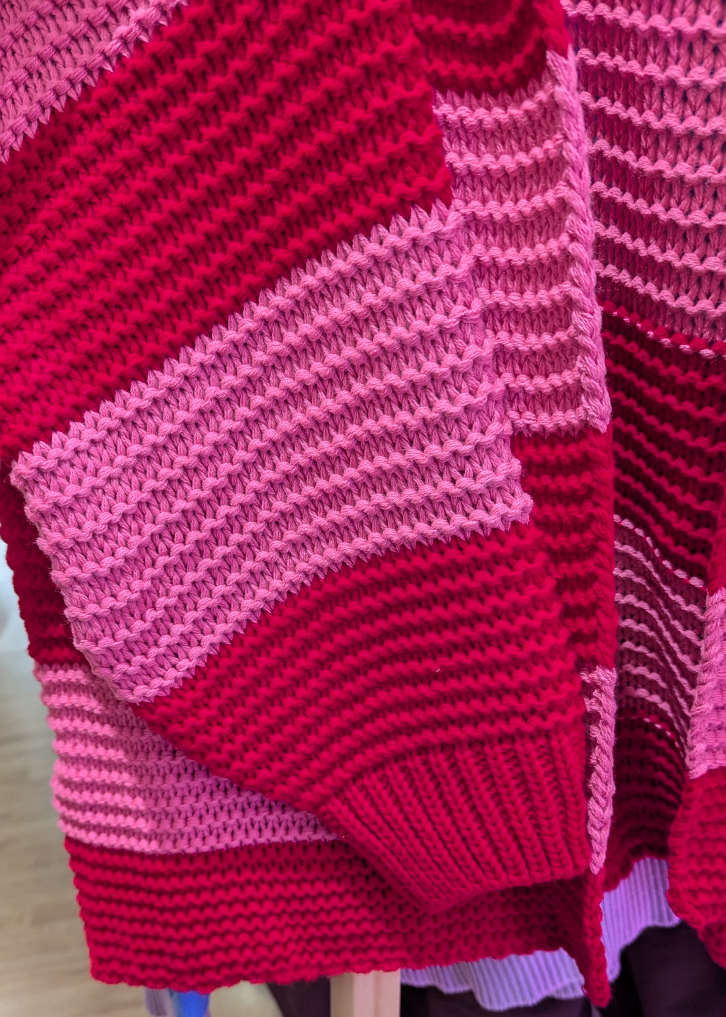 The Edit - Pink & Red Striped Knit Cardigan