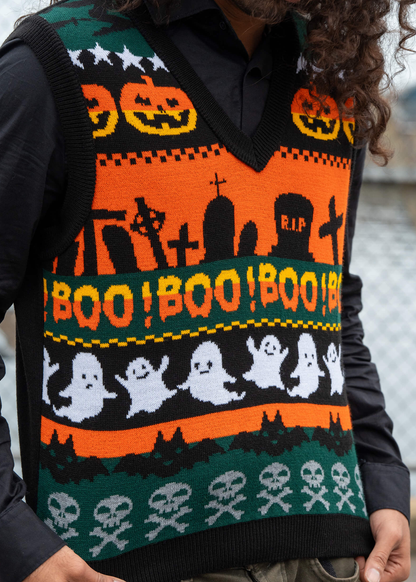 Run & Fly - Halloween BOO! V-Neck Knitted Tank Top Vest