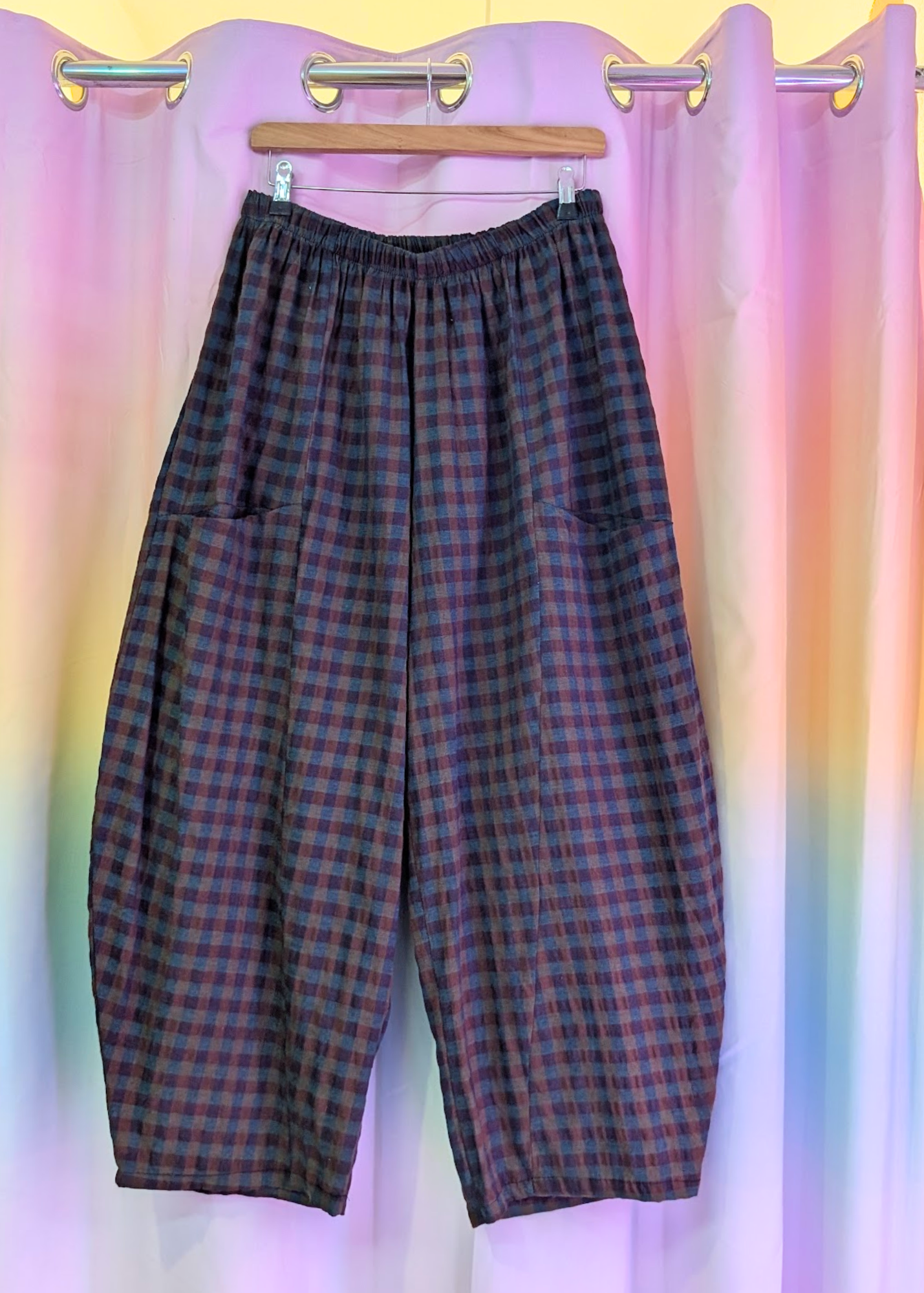 The Edit - Blue & Green Gingham Check Cocoon Trousers