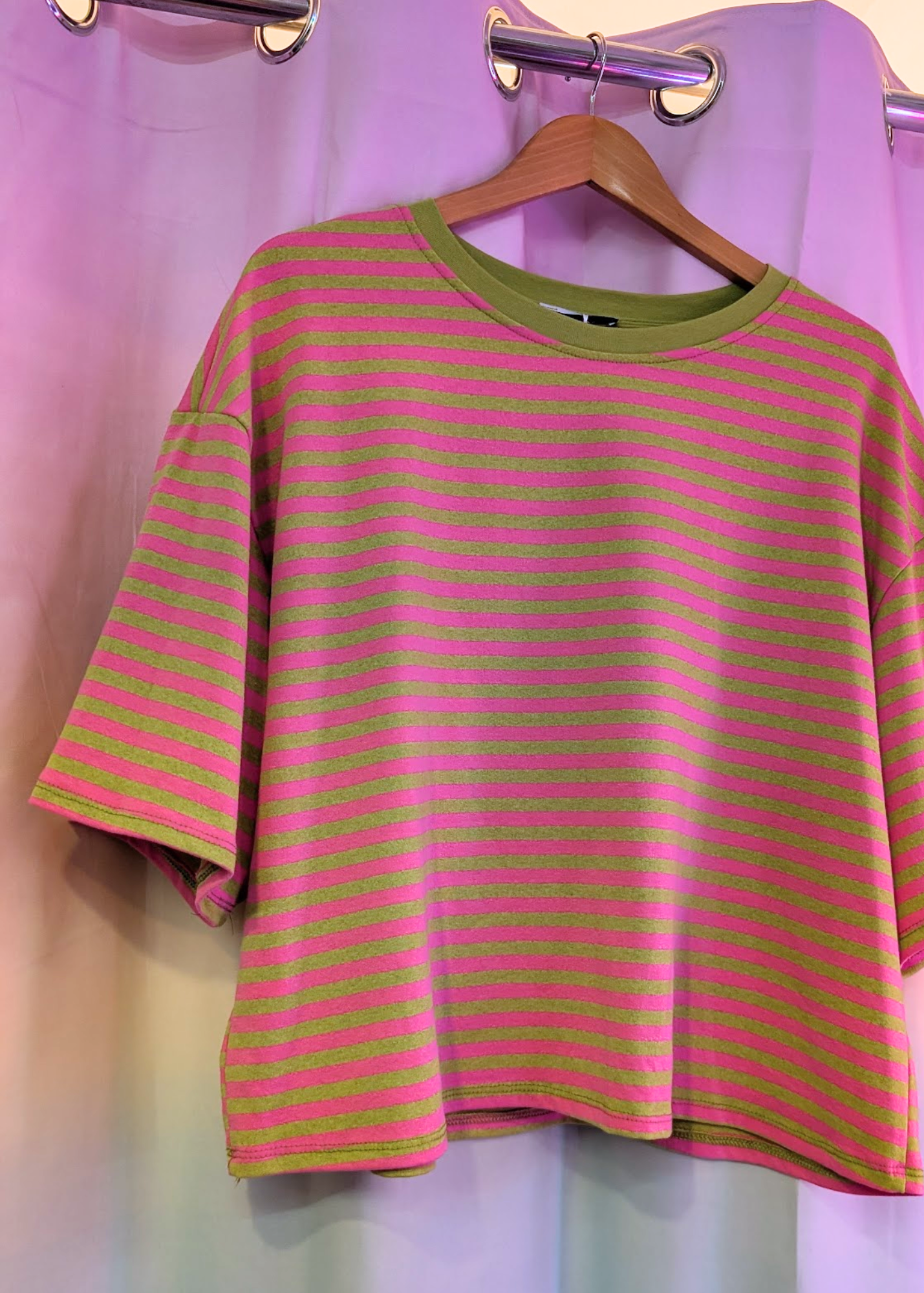 The Edit - Pink & Green Thin Stripe Short Sleeve Tee