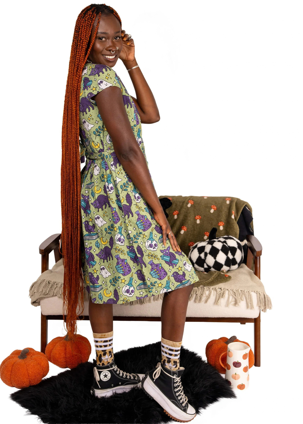 Run & Fly - Mint Cool Spooks Stretch Belted Tea Dress with Pockets