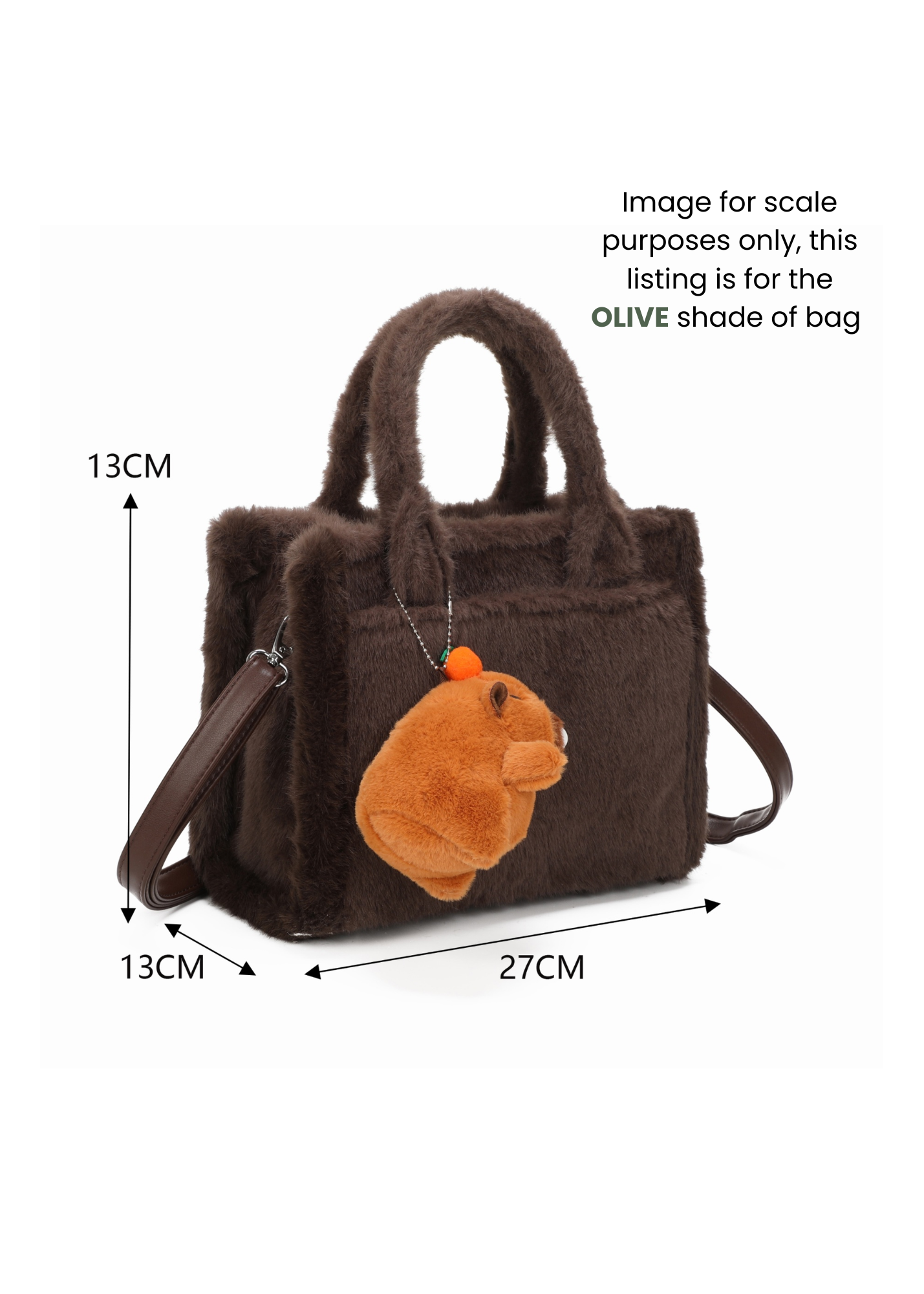 The Edit - Olive Faux Fur Tote Handbag with Capybara Charm