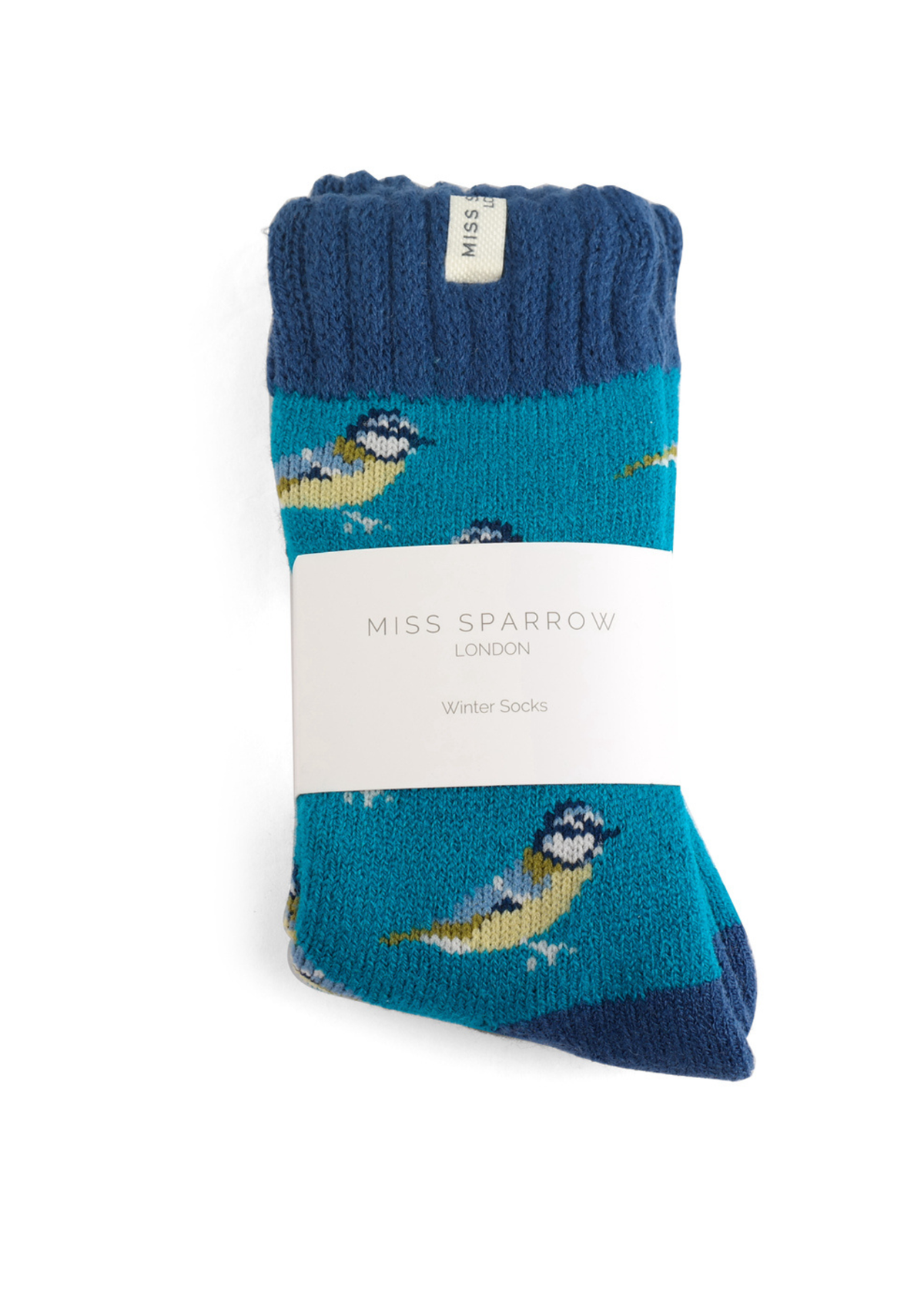 Miss Sparrow - Blue Tits Winter Teal Socks