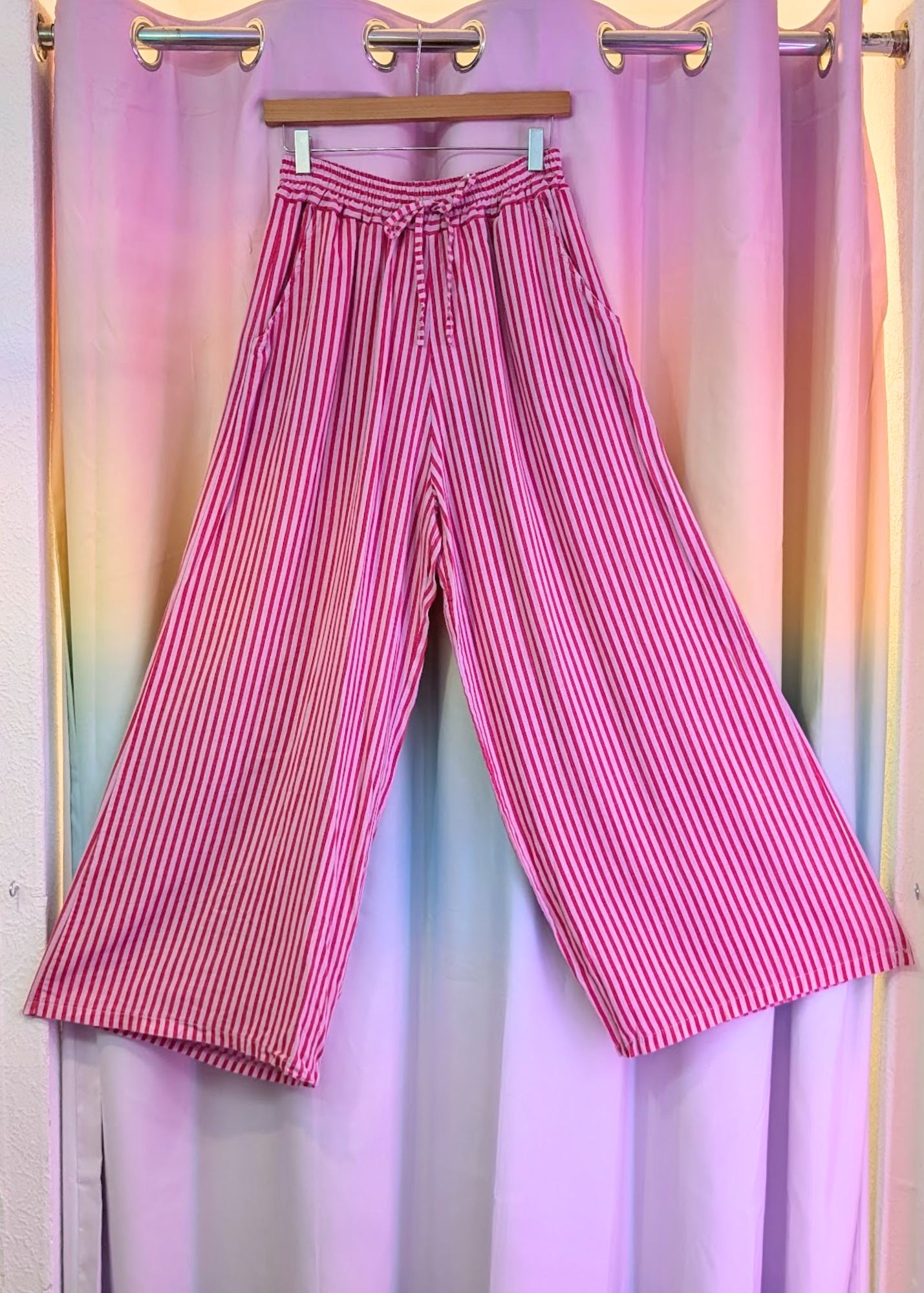 The Edit - Raspberry & Pink Stripe Linen Trousers