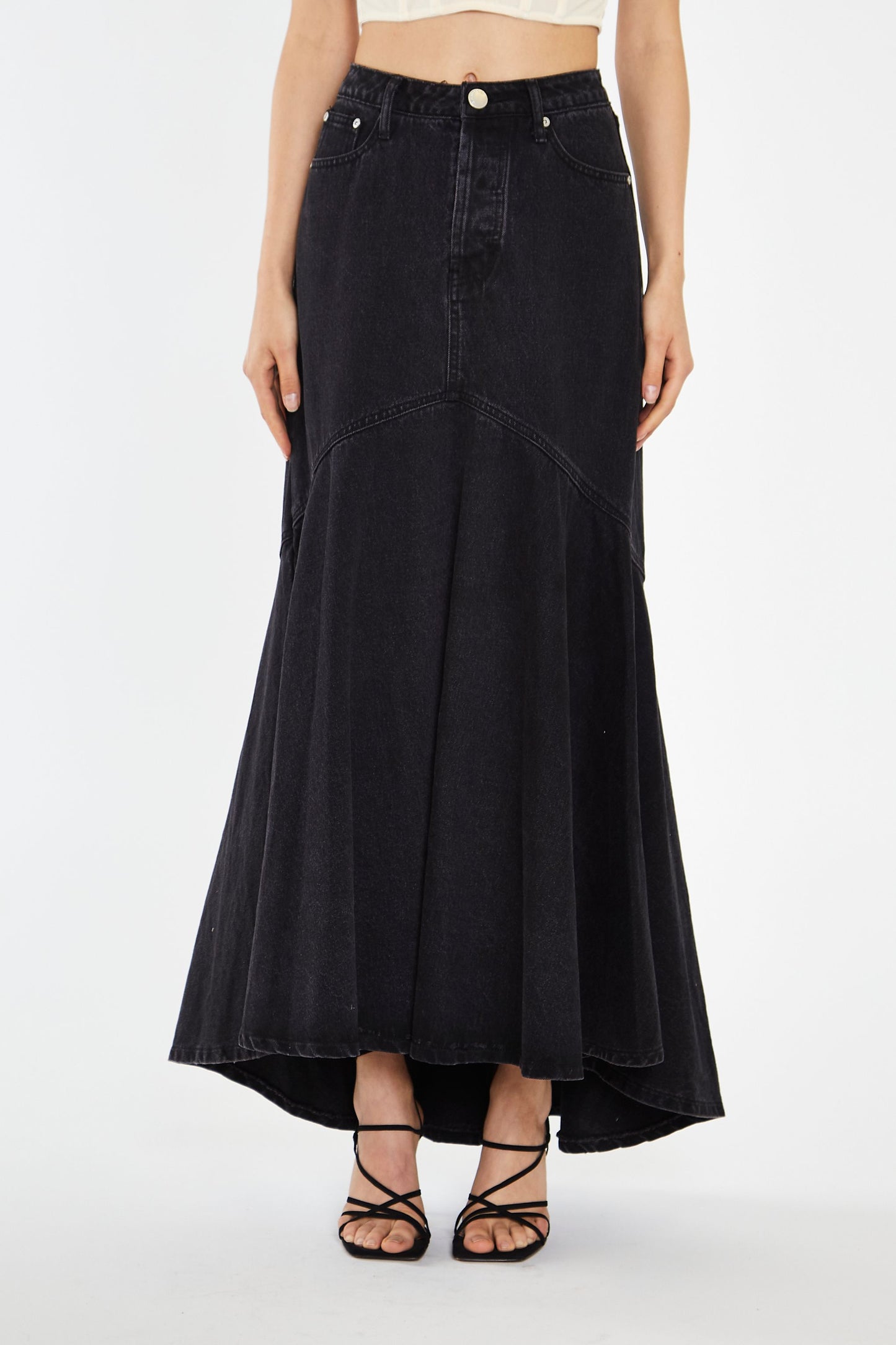 Glamorous - Black Washed Denim Flared Skirt