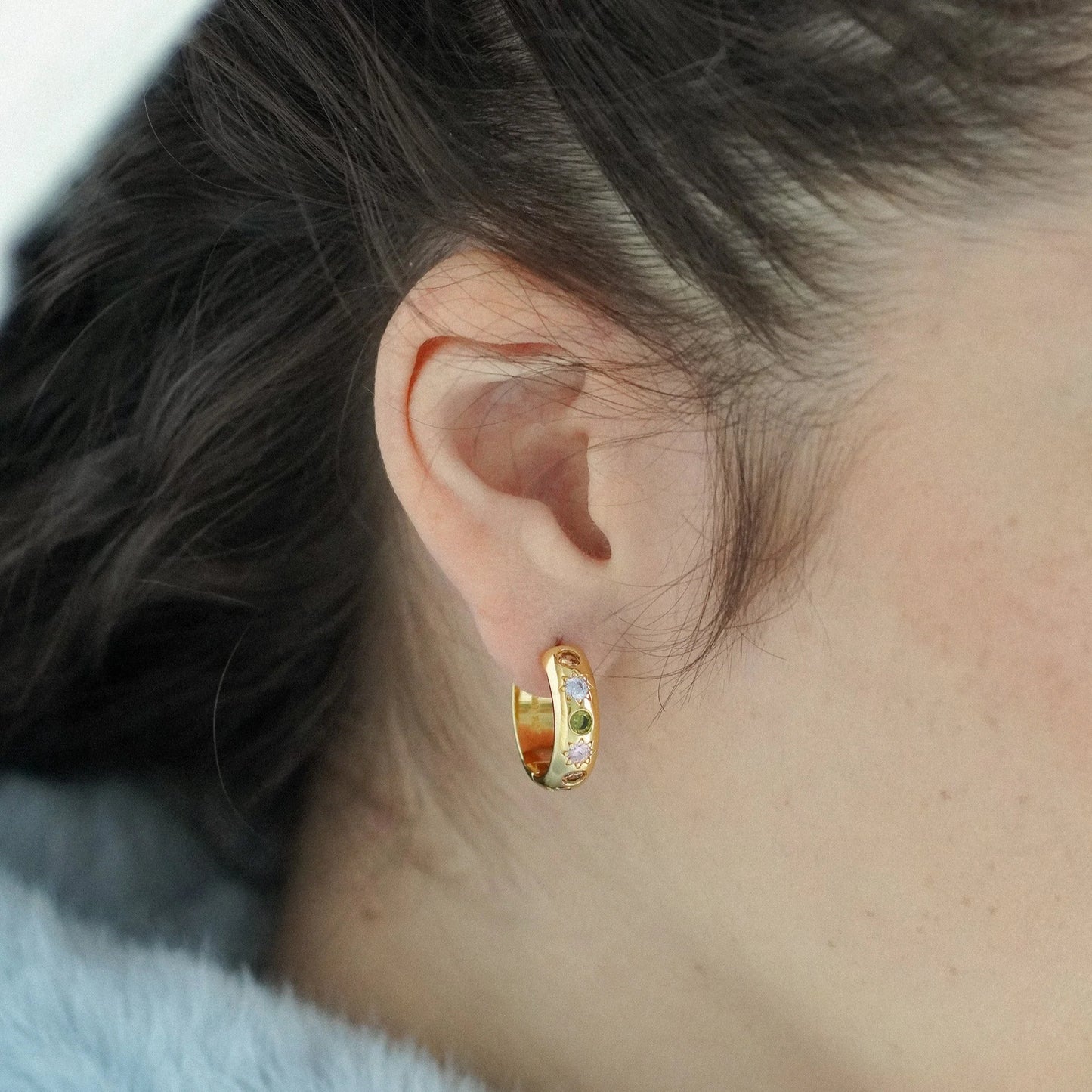 Junk Jewels - Pastel Stone Chunky Large Hoop Earrings