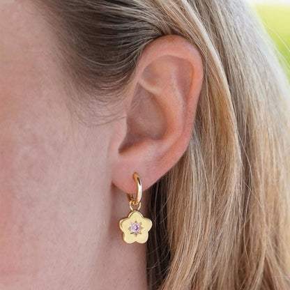 Junk Jewels - Flower Power Gold Charm Hoop Earrings