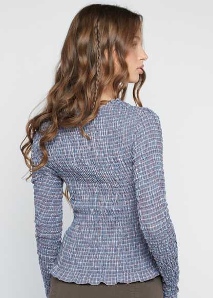 Daisy Street - Blue and Red Check Long Sleeve Neve Top