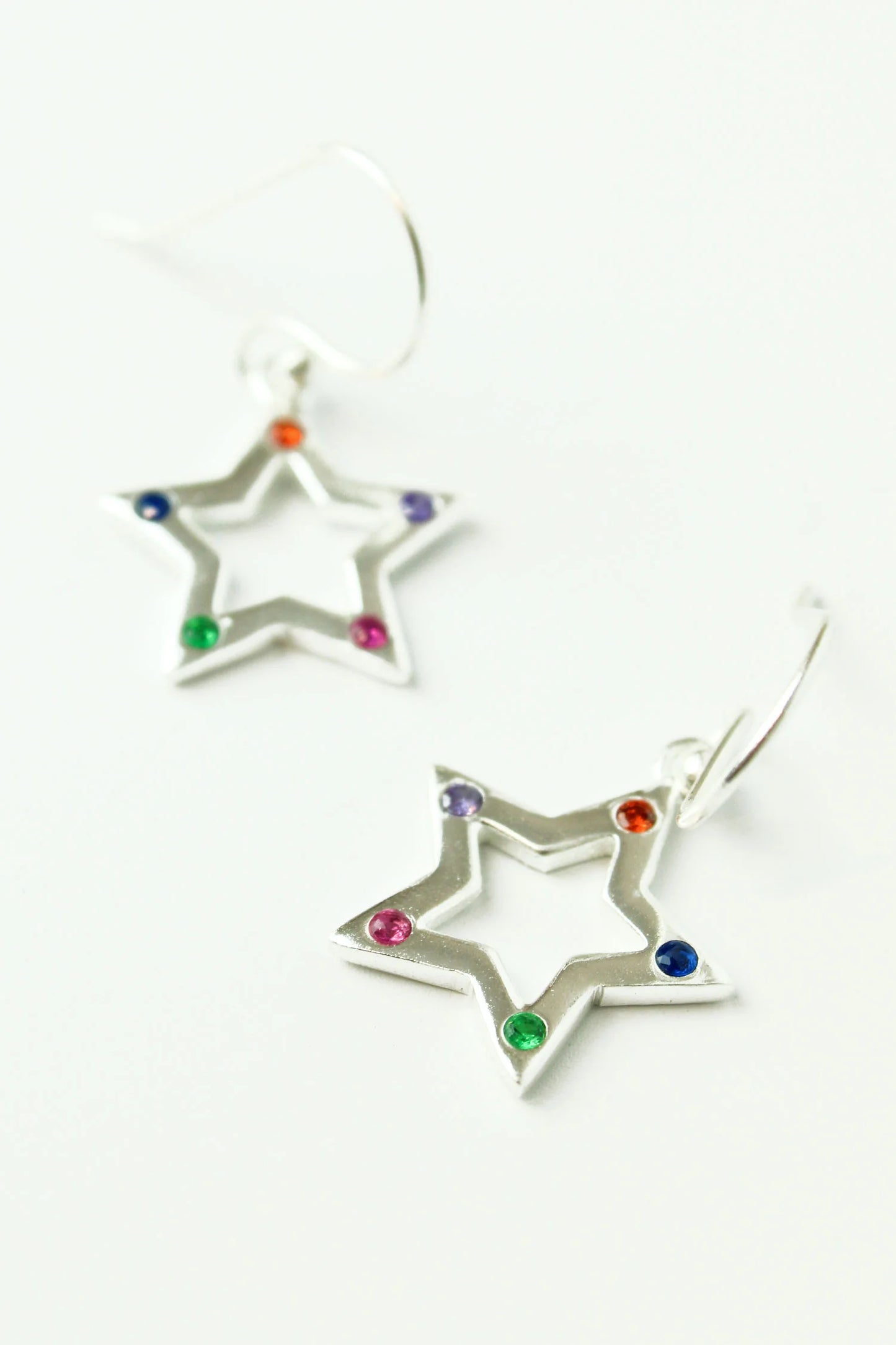 My Doris -  Silver Star Drop Earrings with Rainbow Crystals