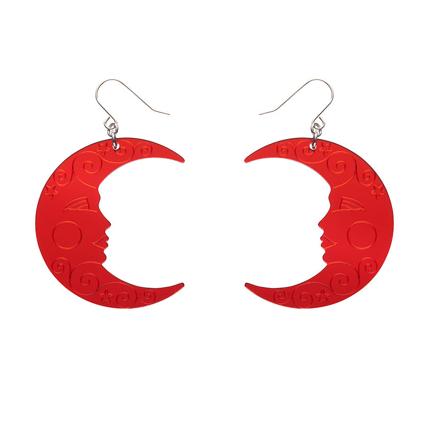 Erstwilder - Moon Mirror Drop Earrings in Red