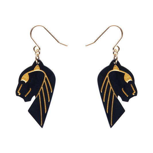 ErstWilder - Jaguar Solid Black Resin Drop Earrings in Gold