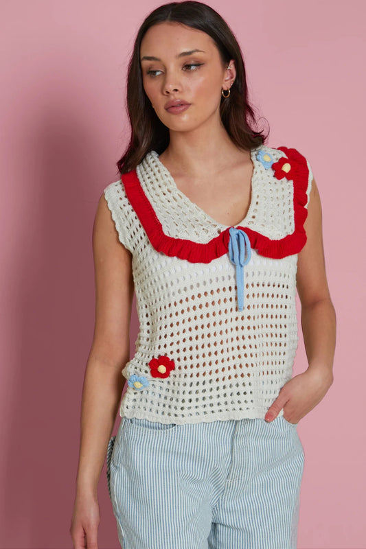 Neon Rose - Rhea Knitted Flower Detail Vest