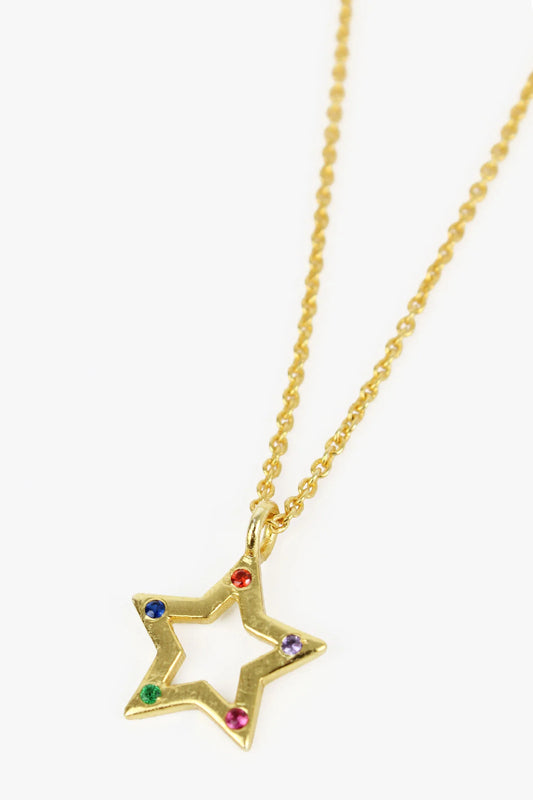 My Doris -  Gold Star Drop Necklace with Rainbow Crystals