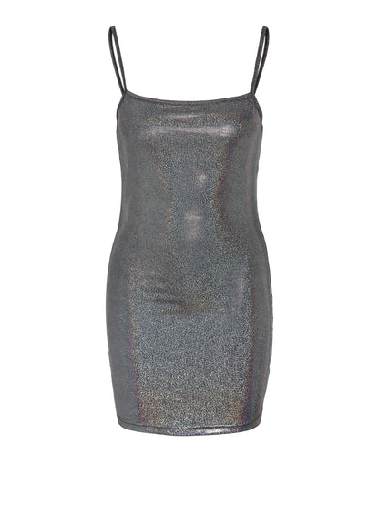 Noisy May -  Holographic Silver Singlet Mini Dress