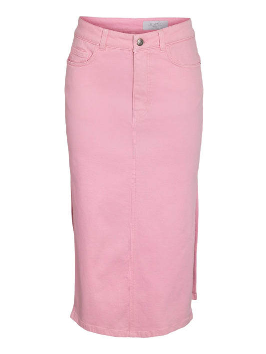 Noisy May - Pink Denim Midi Skirt with Side Slits