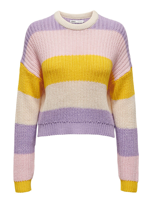 Only - Candy Pastel Stripe Knit Jumper in Lilac & Yellow
