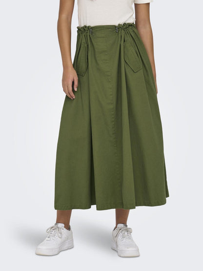 Only - Olive Green Drawstring Midi Skirt
