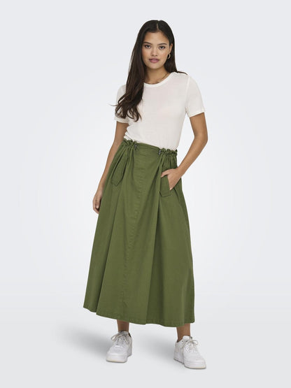 Only - Olive Green Drawstring Midi Skirt
