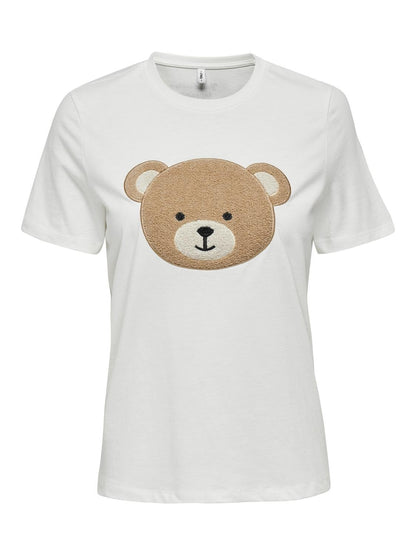 Only - Flocked Teddy Face White Tee