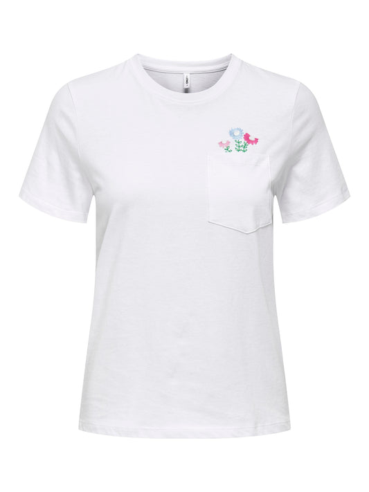Only - Floral Pocket Detail Tee in White