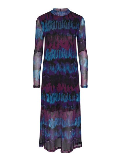 Pieces - Jewel Tone Tie Dye Mesh Maxi Dress