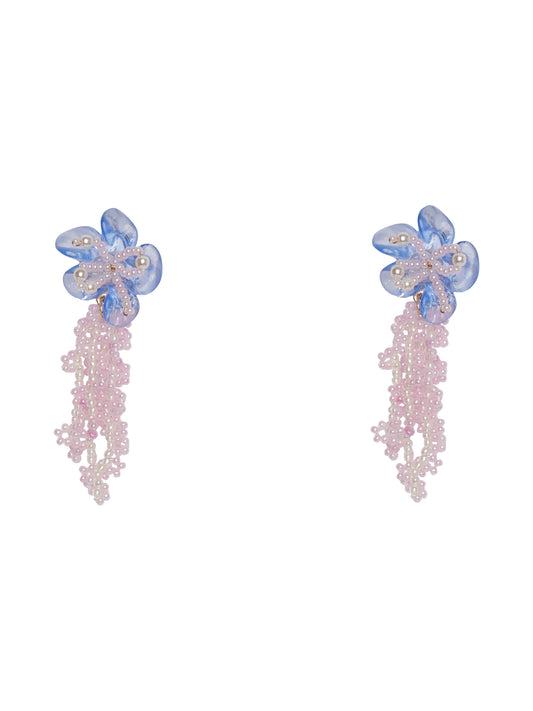 Pieces - Marbled Hydrangea Earrings with drop Beads