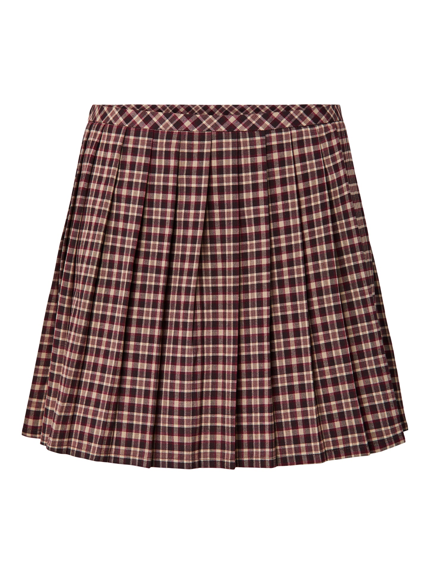 Pieces - Brown Check Pleated Skater Skirt