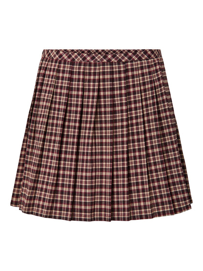 Pieces - Brown Check Pleated Skater Skirt