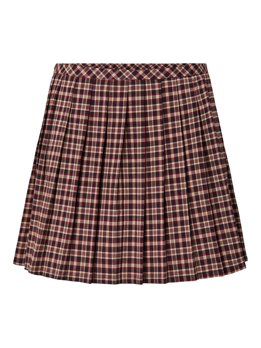 Pieces - Brown Check Pleated Skater Skirt