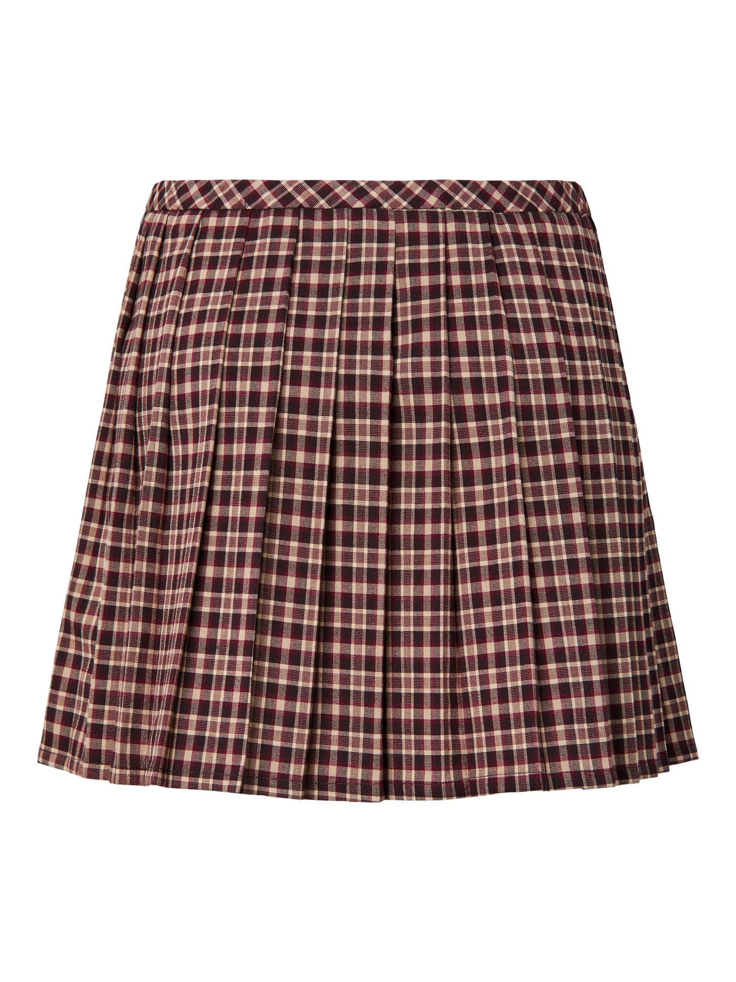 Pieces - Brown Check Pleated Skater Skirt