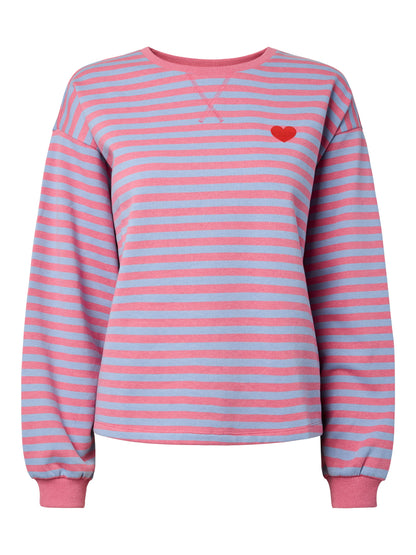 Pieces - Blue Raspberry Lemonade Stripe Sweater with Embroidered Heart