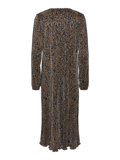 Pieces - Plisse Abstract Animal Print Long-Sleeve Midi Dress