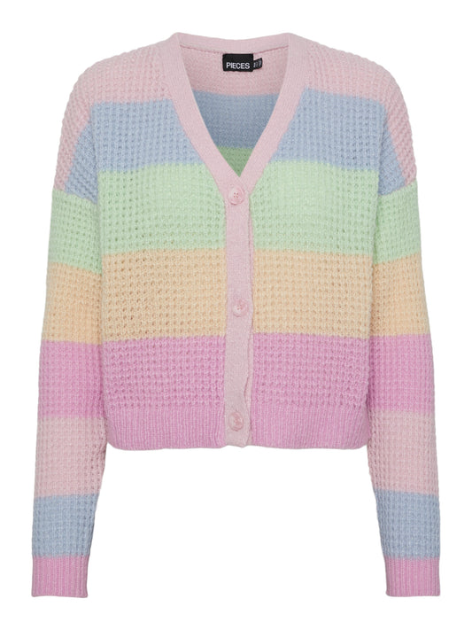 Pieces - Multi-coloured Pastel Stripe Knit Cardigan