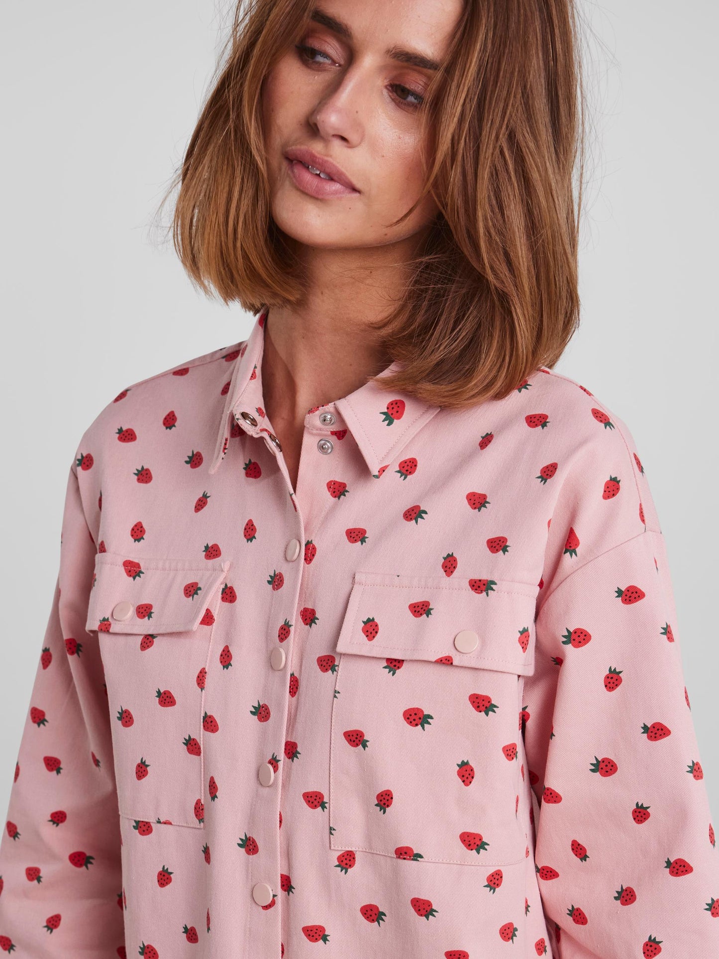 Pieces - Baby Pink Strawberry Printed Shirt