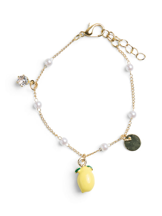 Pieces - Lemon Charm Pearl & Chain Bracelet
