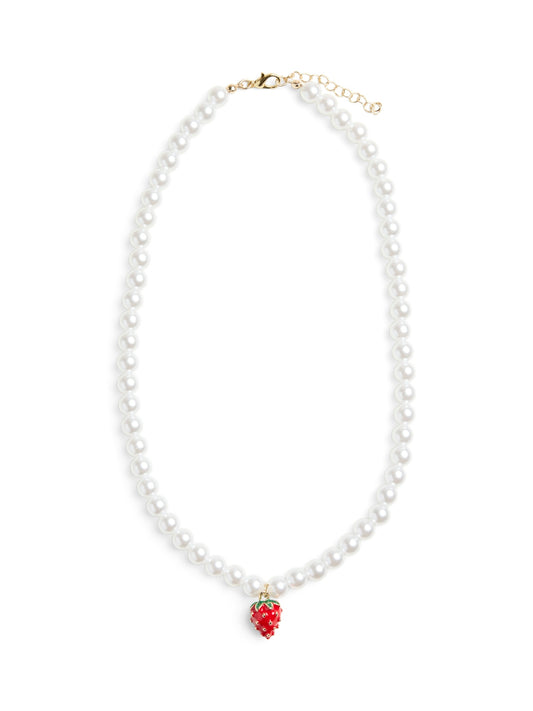 Pieces - Strawberry Charm Pearl Necklace