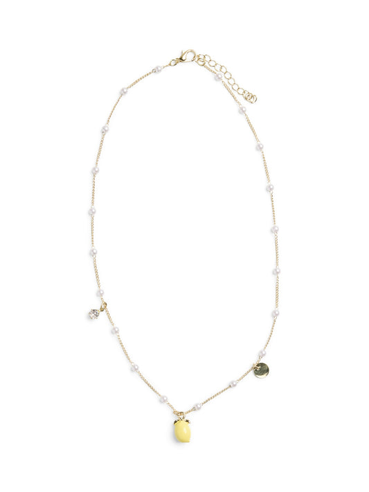 Pieces - Lemon Charm Pearl & Chain Necklace