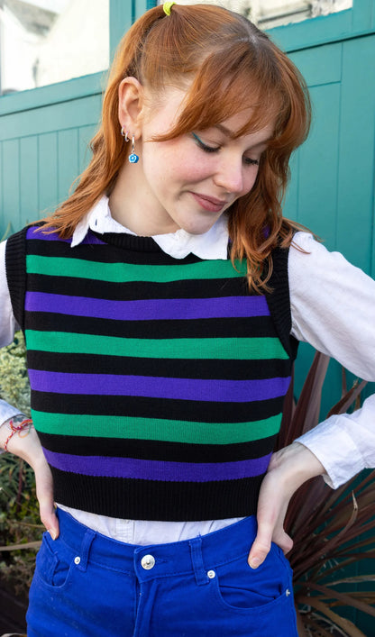 Run & Fly - Cropped Purple And Green Stripe Sweater Vest
