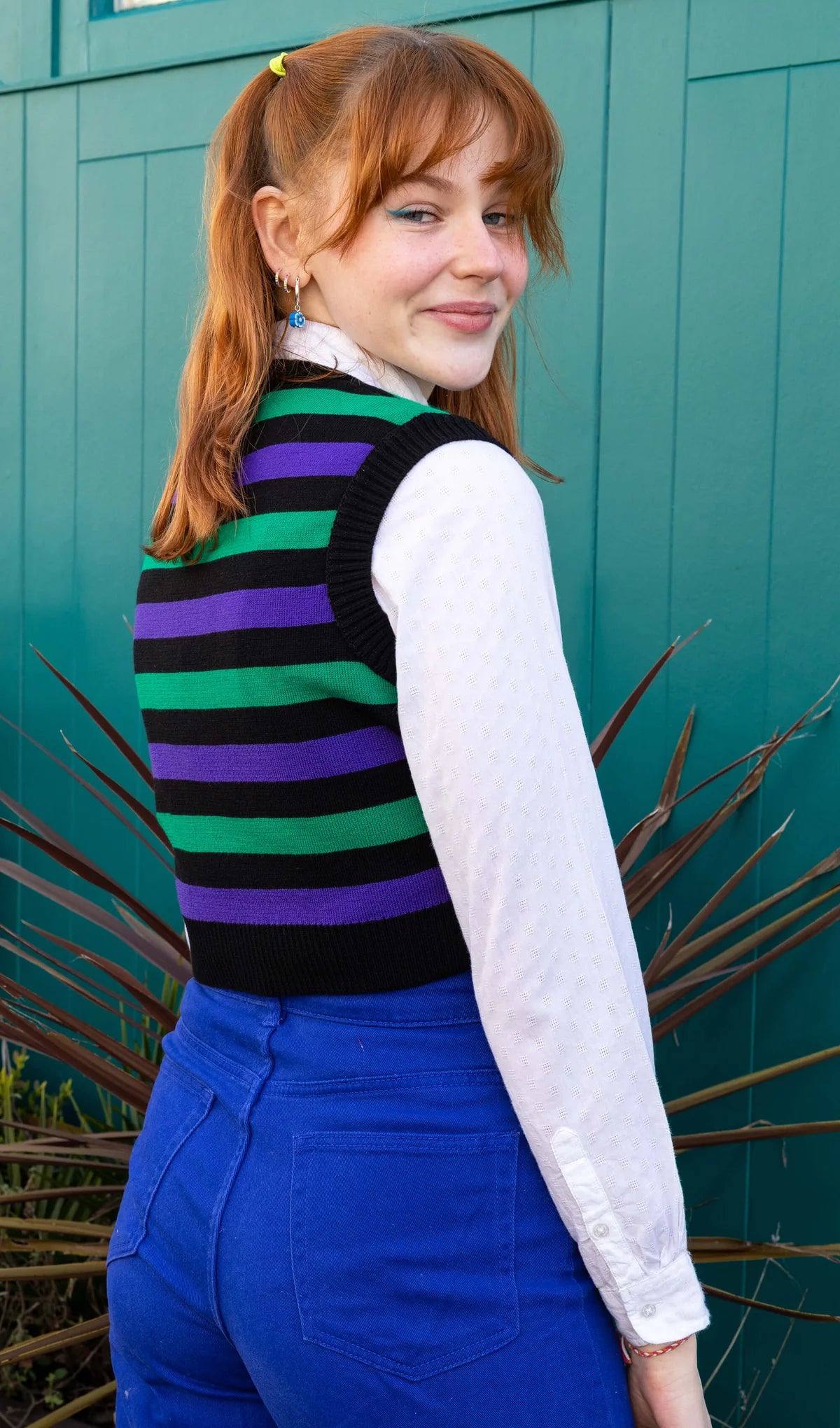 Run & Fly - Cropped Purple And Green Stripe Sweater Vest