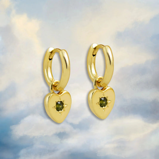 Junk Jewels - Peridot Heart Charm Earrings