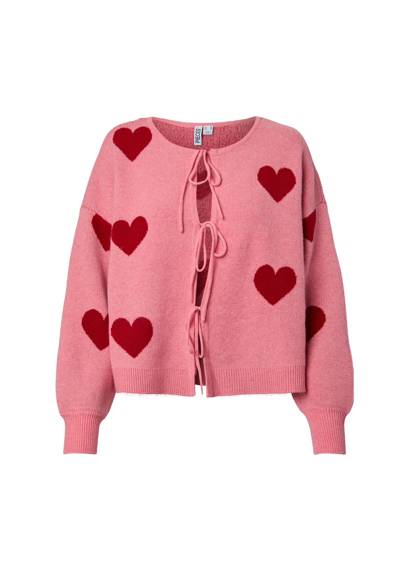 Pieces - Pink and Red Heart Tie Cardigan